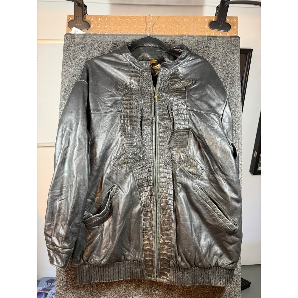 Slickexotica Leather Alligator Bomber Jacket Mens XL Black Vintage Exotic Skin
